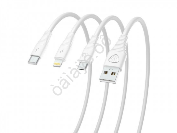 Дата-кабель 3в1 USB(A)-Type-C/microUSB/iP BY Base, 18W, 1,2 м, 3A, PVC, белый Дата-кабель 3в1 USB(A)-Type-C/microUSB/iP BY Base, 18W, 1,2 м, 3A, PVC, белый