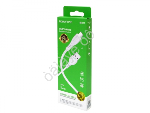 Дата-кабель MicroUSB 1м, 2,4А, белый BX51 Borofone